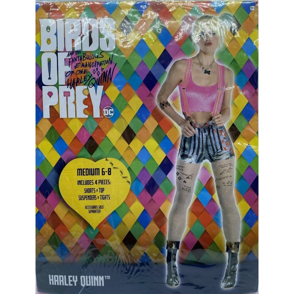 Harley Quinn Birds Of Prey 4 Piece Halloween Cosplay Costume Adult Medium 6-8